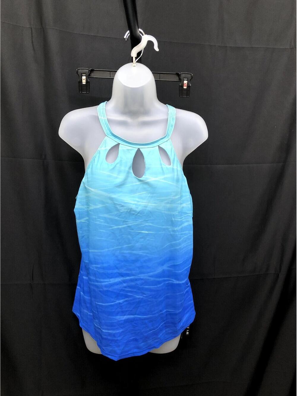 TEMPT ME HIGH NECK TANKINI SWIM TOP BLUE GRADIENT KEYHOLE SIZE XL